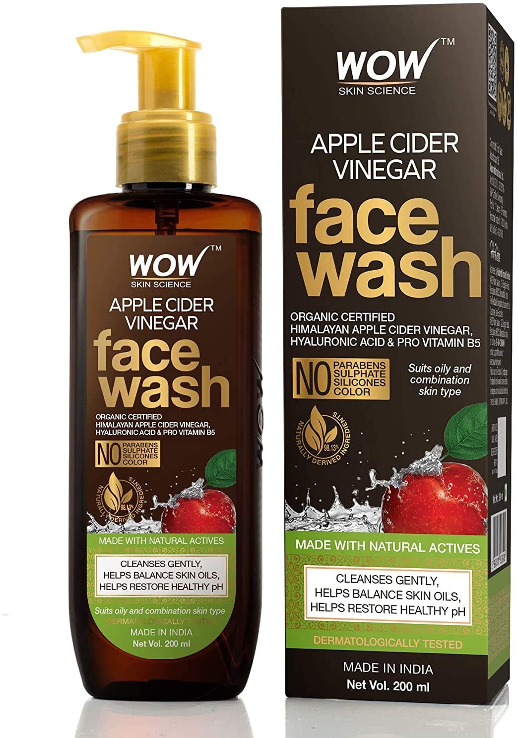 Nettoyant visage au vinaigre de cidre de pomme – Sans paraben, sulfate, silicone et couleur (200 ml) 